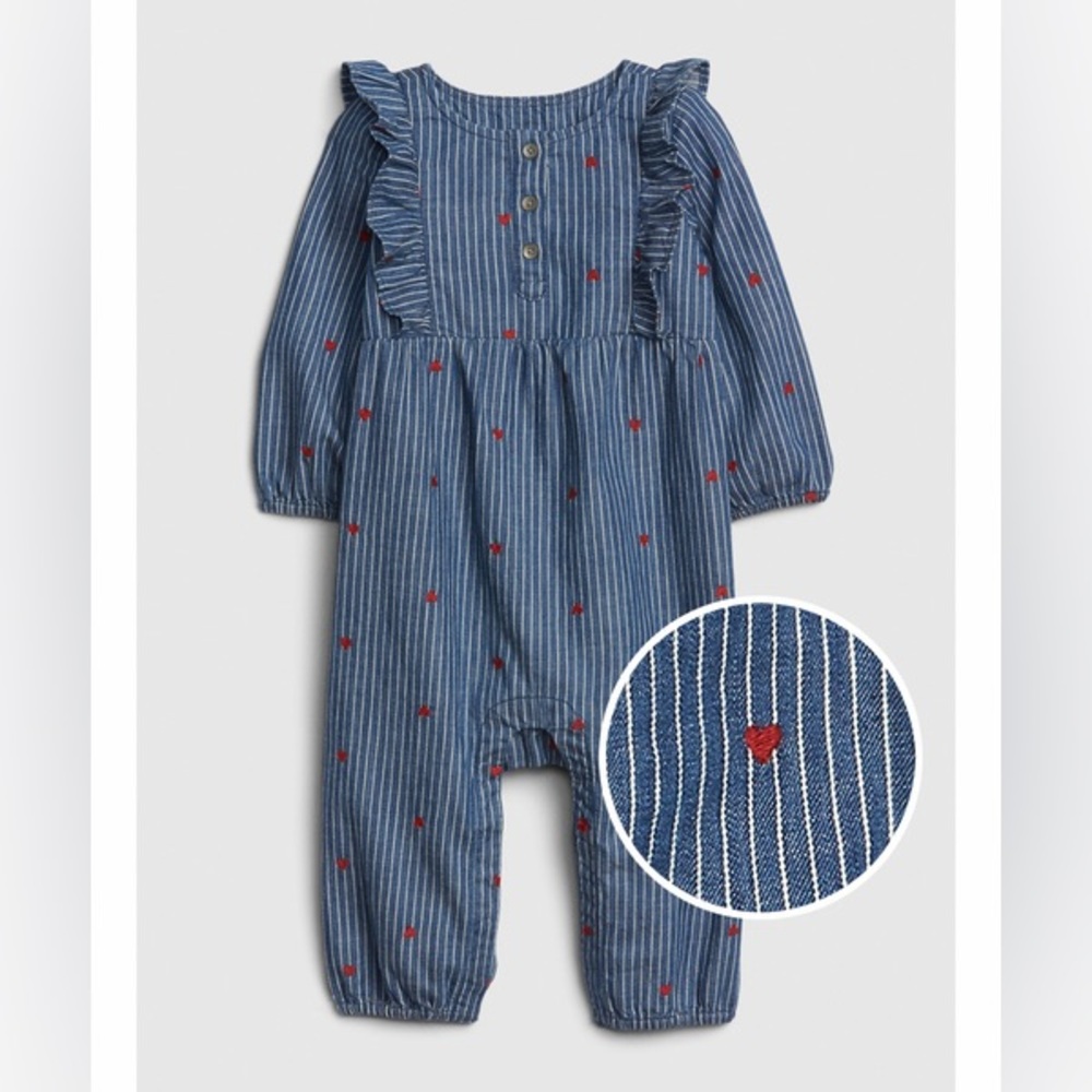 Embroidered Red Hearts GAP denim romper size 6-12 months